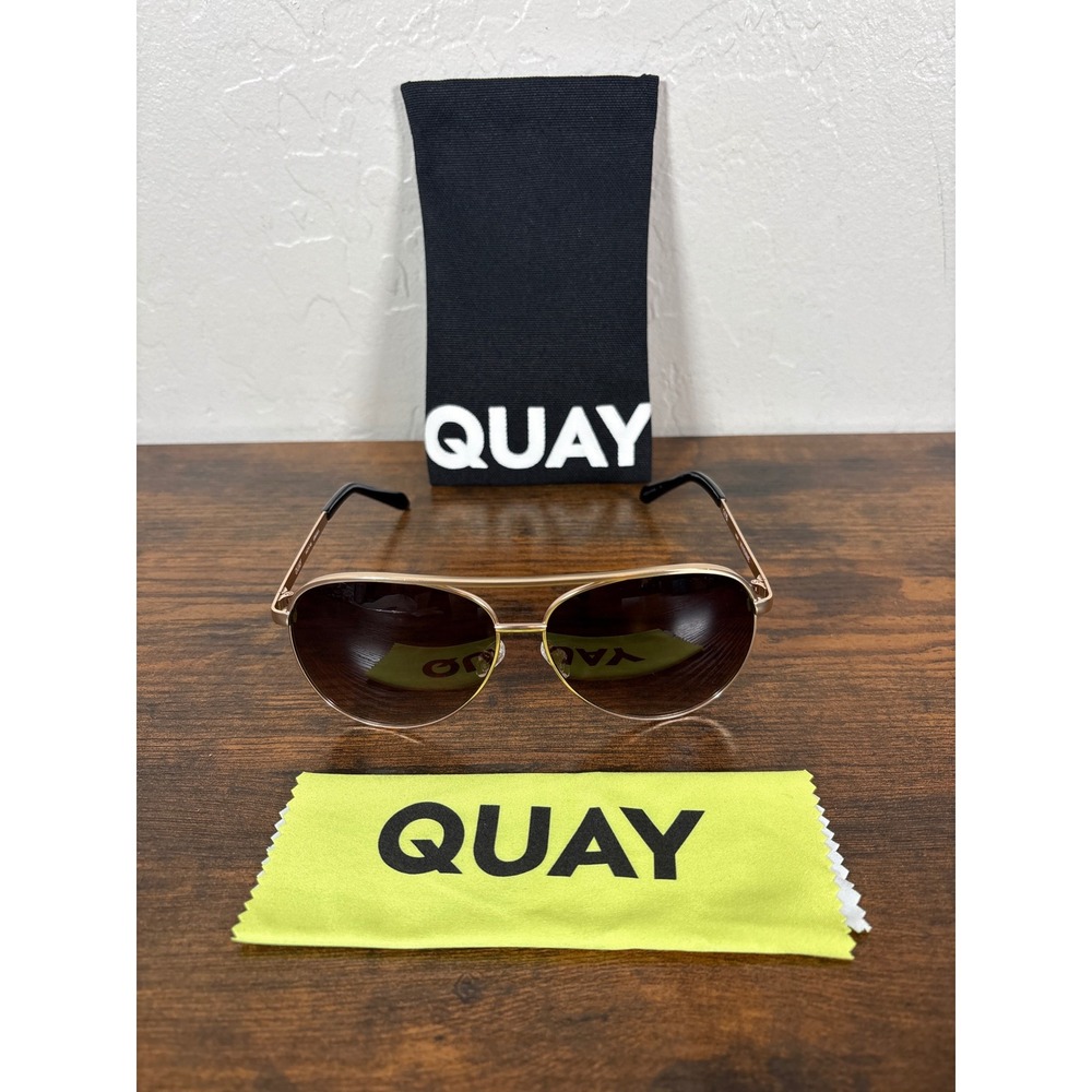 Quay Australia Vivienne Gold Brown Gradient Aviator Sunglasses QC-000098-GLD/BRN